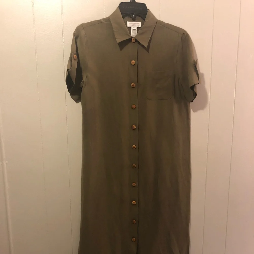 Linen/Silk Olive Green Button Down Dress Jones New York - Picture 2 of 3